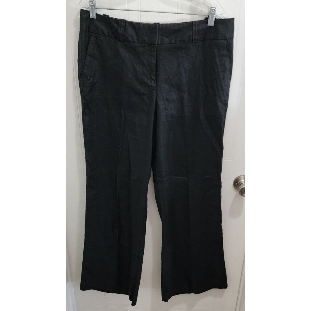 Worthington Women's Wide Leg Dress Pants 100% Linen Solid Black Size 16